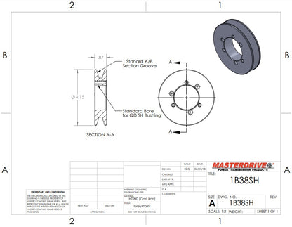 1B38SH              Quick Detach Sheave A/B Section 1 Groove